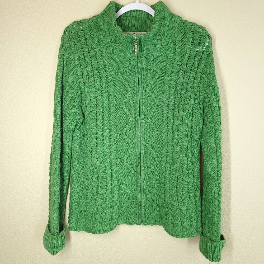 Aran Crafts Merino Wool Cardigan Sweater Ireland Green Women's Size Small
